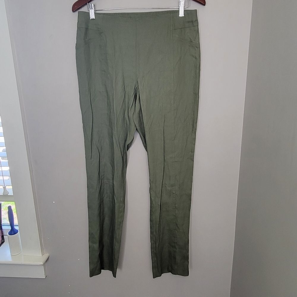 J JILL LOVe Linen Stretch Straight Leg Pull on Pants Moss Green  Small